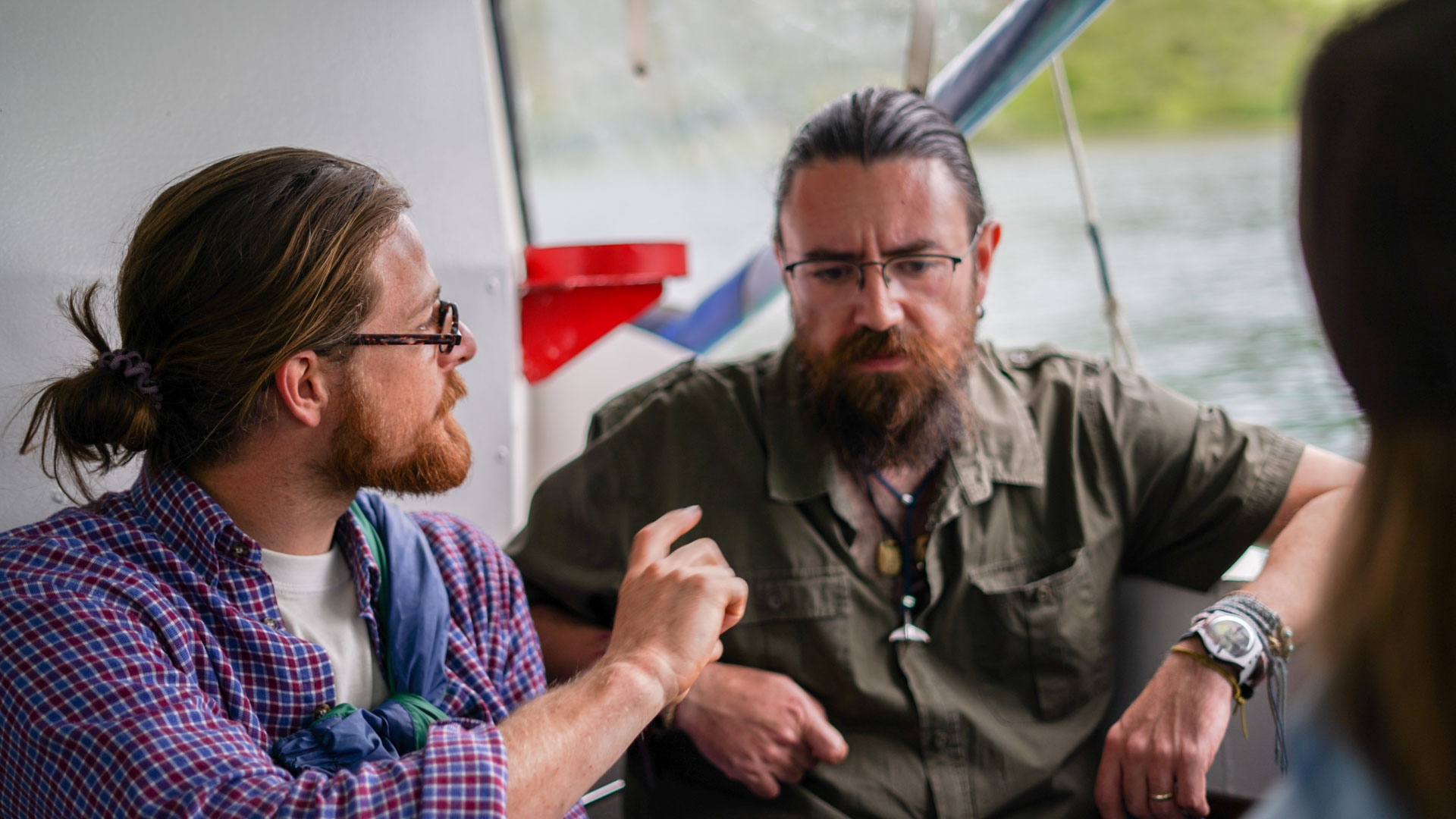 Conversations continue on the boat tour